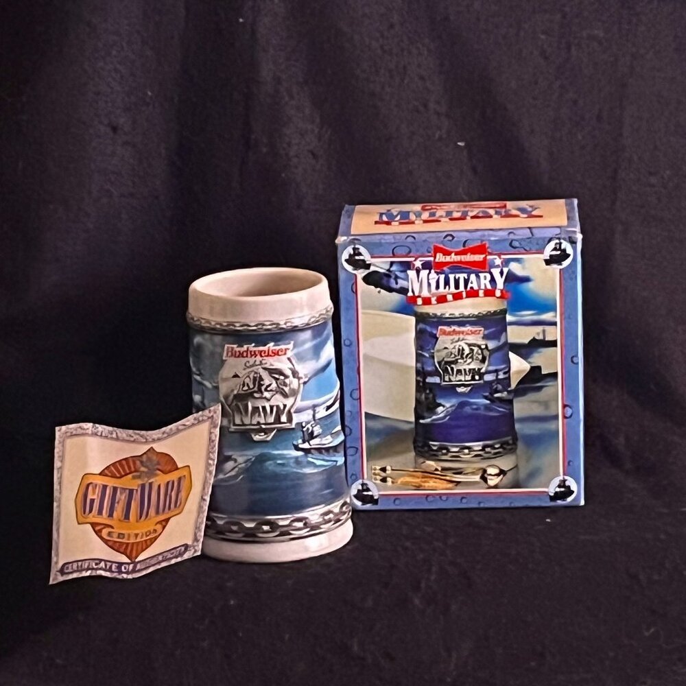 NIB Vintage 1994 ‘Budweiser Salutes The Navy’ Beer Stein